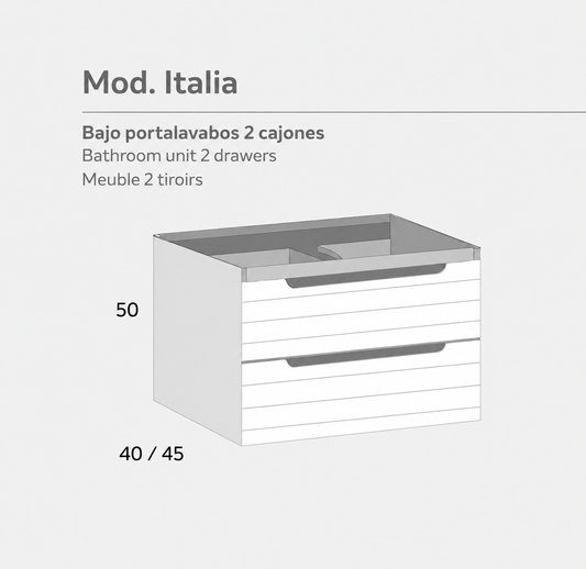 Bajo portalavabos 2 cajones Mod. ITALIA en suspensión