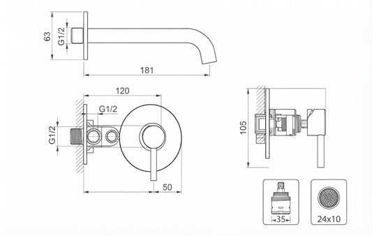 Manomando Lavabo Mural de Empotrar Izas ( caja box )