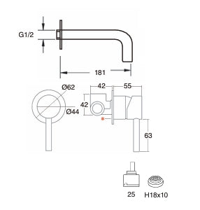 Monomando Lavabo de Empotrar Caño Curvo Veral