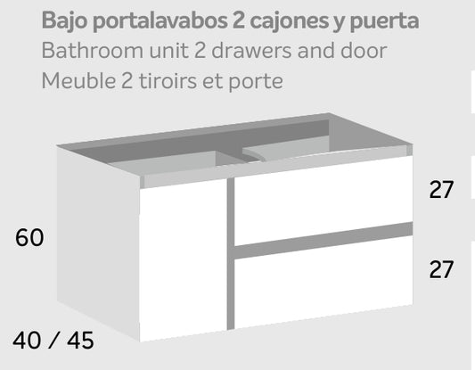 Bajo portalavabos 2 cajones y puerta Mod, MILÁN