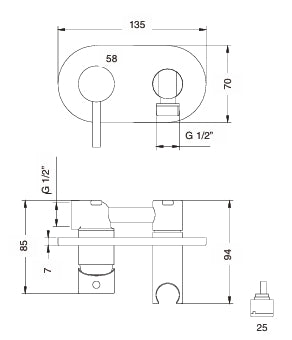 Monomando Bidé Empotrado ( 2 aguas ) Iris