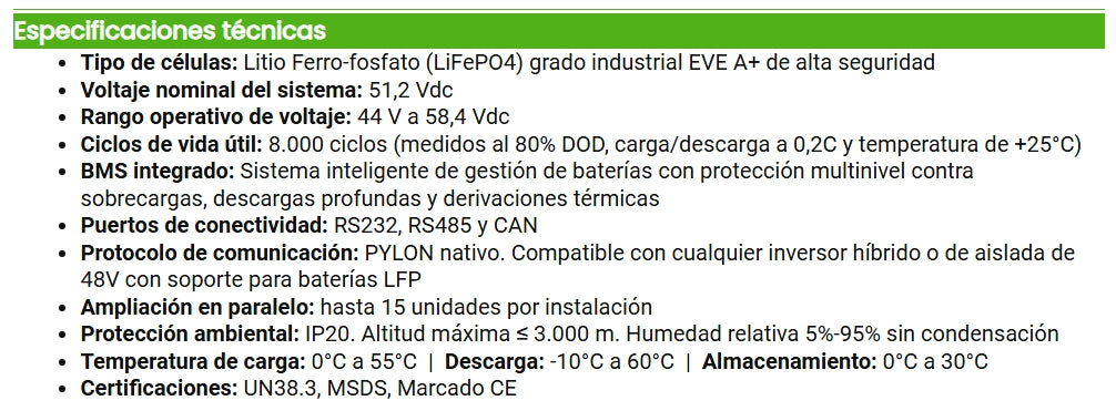 Batería de Litio KiroSolar Plus BL48+ 5,12kW 51,2V 100Ah