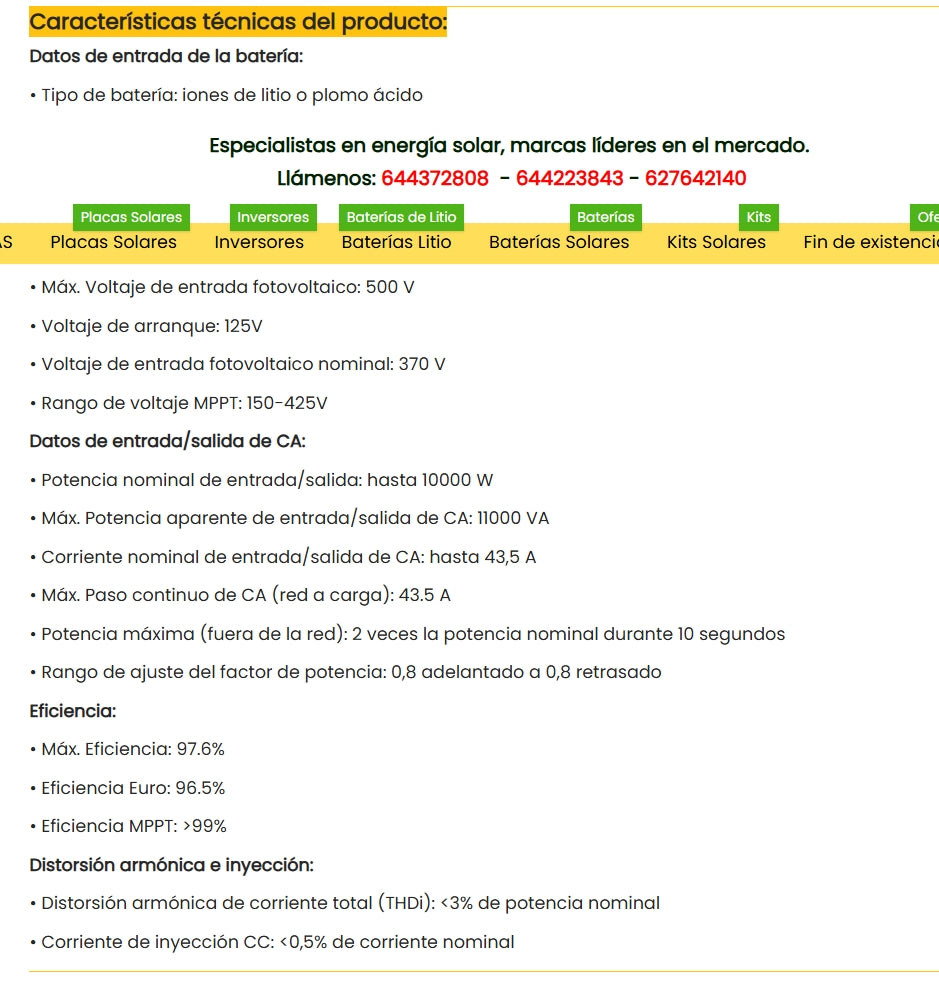Inversor Deye Sun Híbrido 10kW SG02LP1