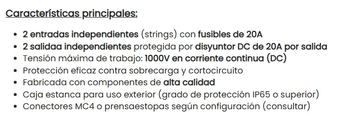 Caja de protecciones CC 2 entradas 2 salidas 20A