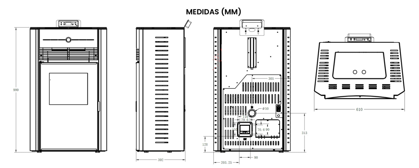 Planos de una estufa de pellets SEMA E12 12kW
