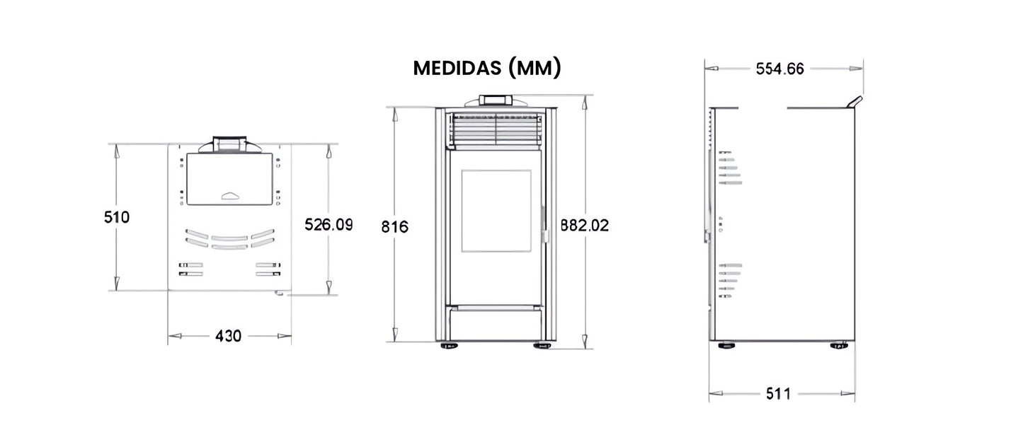Planos de una estufa de pellets SEMA T09 9kW