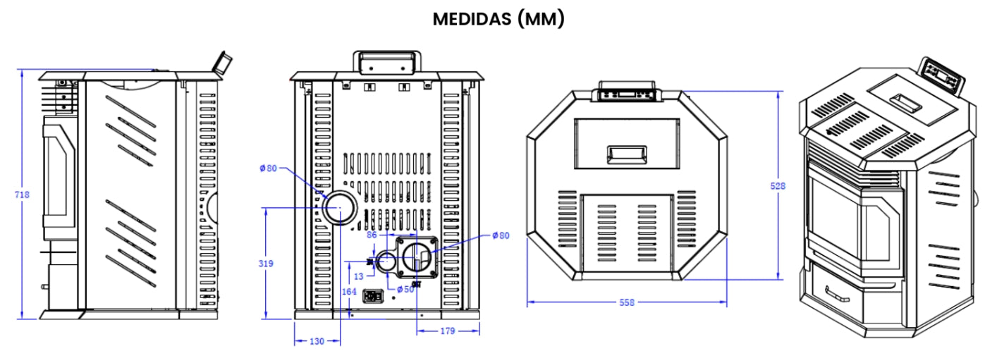 Planos de una estufa de pellets canalizable vintage SEMA R12 12kW