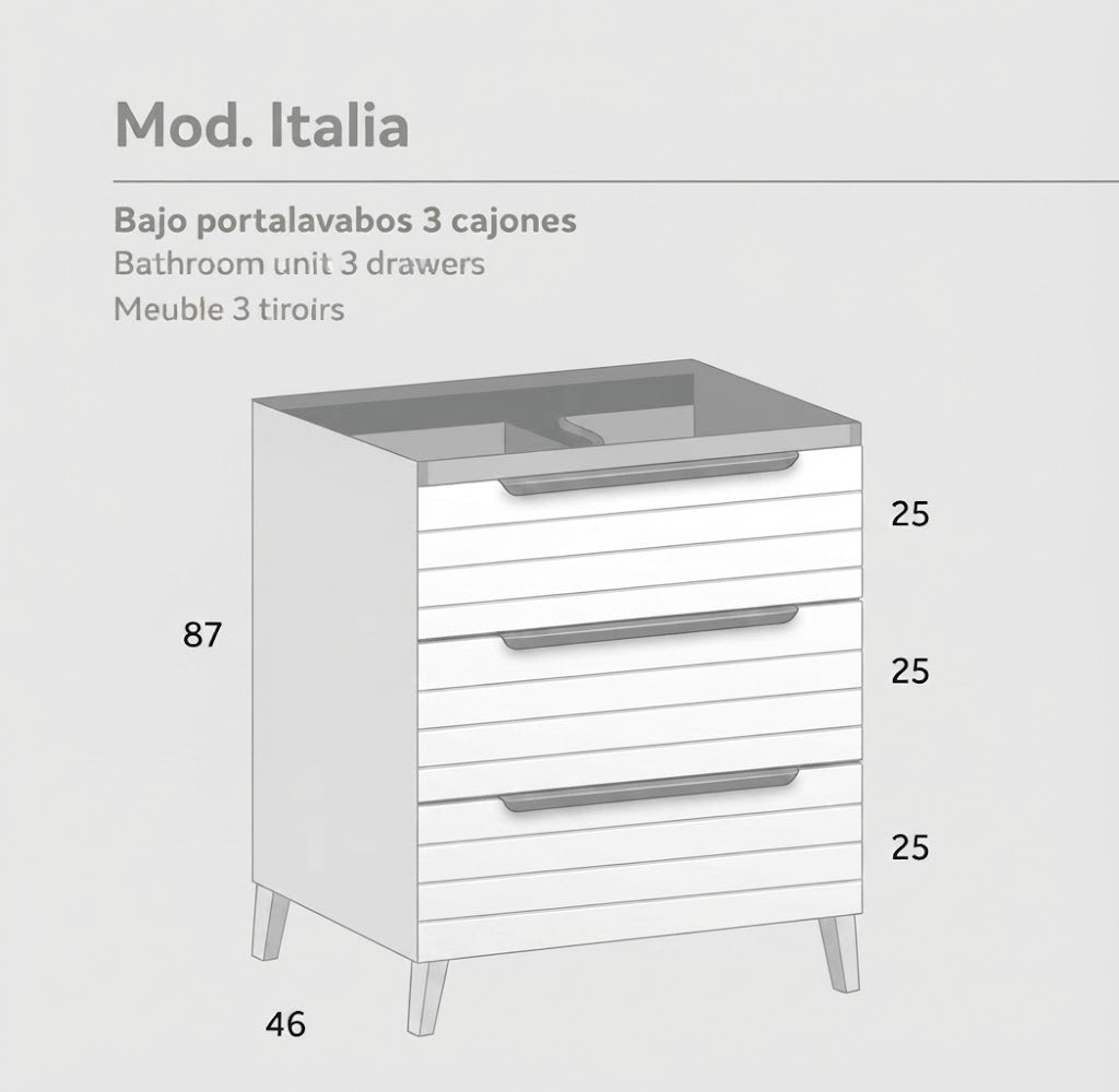 Bajo portalavabos 3 cajones Mod. ITALIA