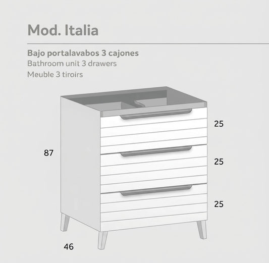 Bajo portalavabos 3 cajones Mod. ITALIA