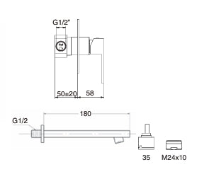 Monomando Lavabo Mural de Empotrar Tizziano ( caja box )