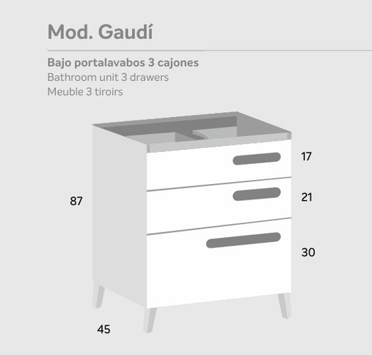 Bajo portalavabos 3 cajones Mod. GAUDÍ
