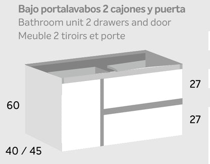 Bajo portalavabos 2 cajones y puerta Mod, MILÁN