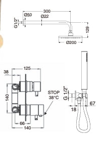 Conjunto Ducha Termostática de Empotrar 2 vías Aínsa
