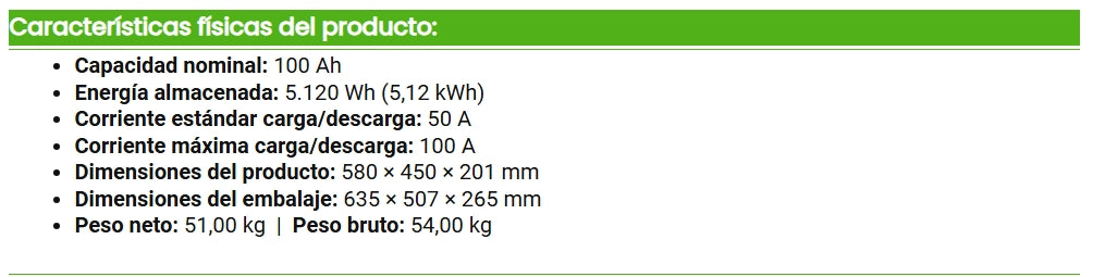 Batería de Litio KiroSolar Plus BL48+ 5,12kW 51,2V 100Ah