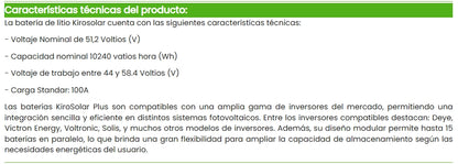 Batería de Litio Kirosolar Plus48 10.240W