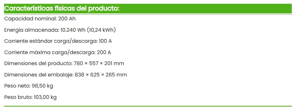 Batería de Litio KiroSolar Plus BL48+ 10,24kW 51,2V 200Ah