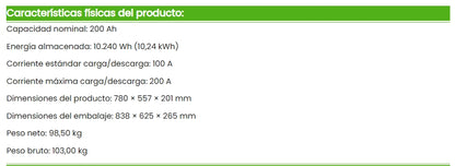Batería de Litio KiroSolar Plus BL48+ 10,24kW 51,2V 200Ah