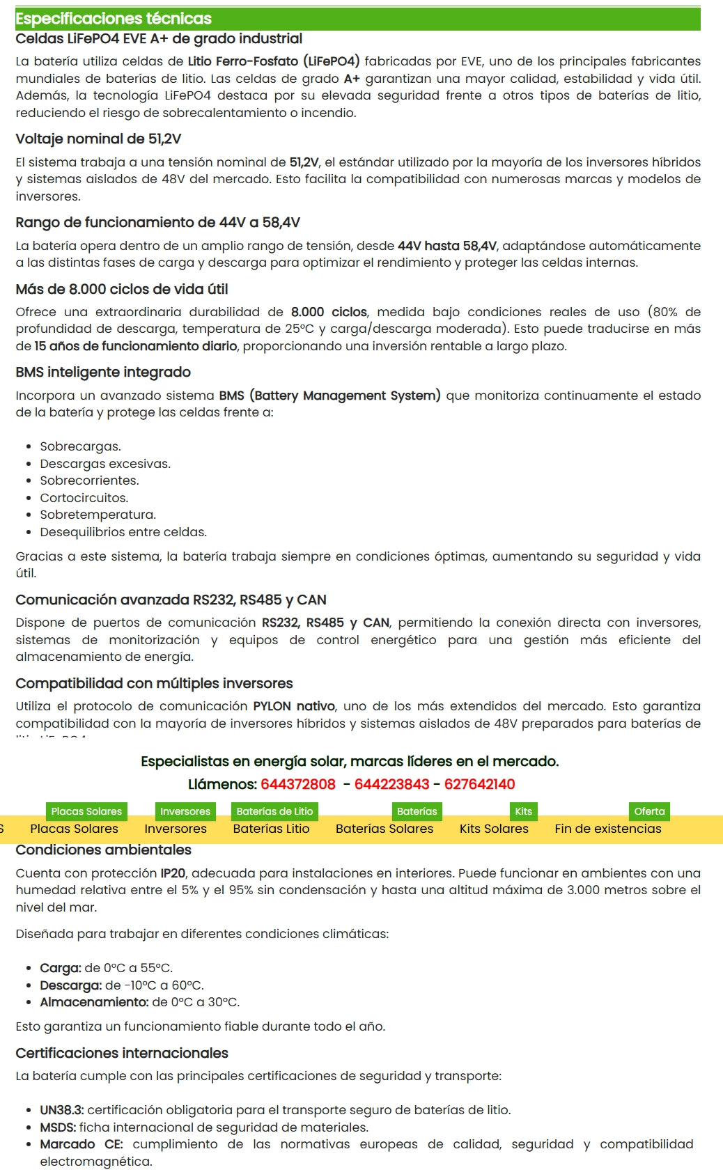 Batería de Litio KiroSolar Plus BL48+ 10,24kW 51,2V 200Ah