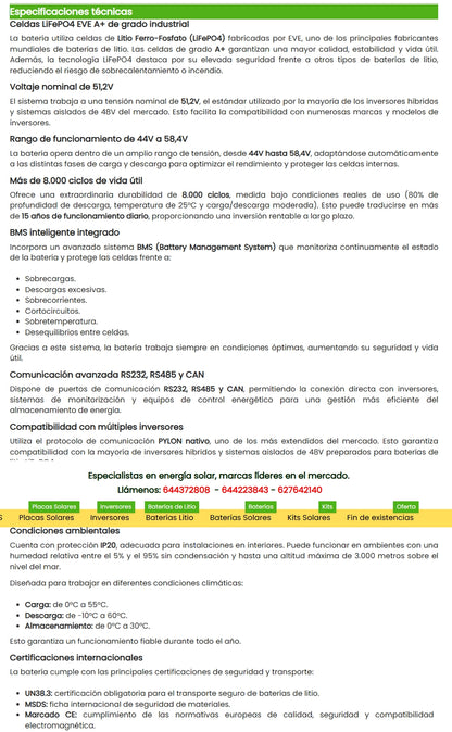 Batería de Litio KiroSolar Plus BL48+ 10,24kW 51,2V 200Ah