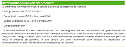 Batería de Litio Kirosolar Plus48+ 5120W