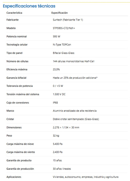 Panel Solar Bifacial 595W N-Type TOPCon