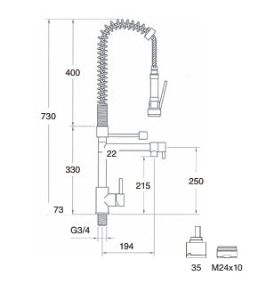 Monomando Fregadera Espiral con Grifo