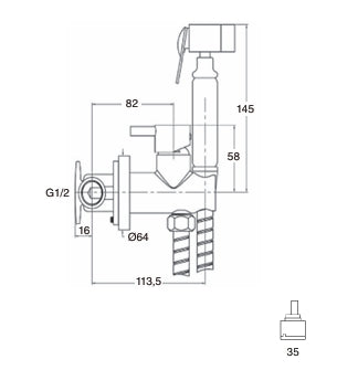 Monomando Bidé Empotrado Izas. Mango Ducha de Latón ( 2 aguas )