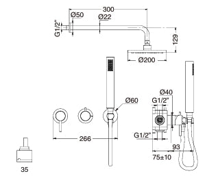 Batería Ducha Empotrada 2 vías