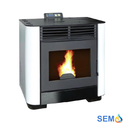Imagen de una estufa de pellets canalizable SEMA FF16C 16kW de color blanco