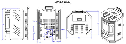 Planos de una estufa de pellets canalizable vintage SEMA R12 12kW 