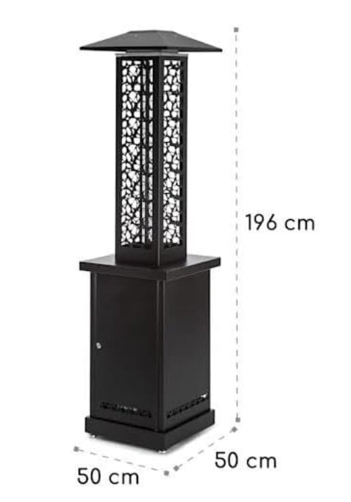 Imagen de las medidas de una estufa de pellets exterior moderna 12,2W