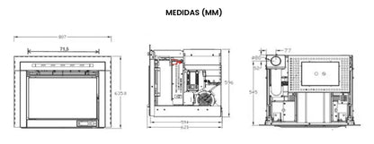 Imagen de las medidas de una Estufa de pellets insertable canalizable SEMA i12 | 12kW