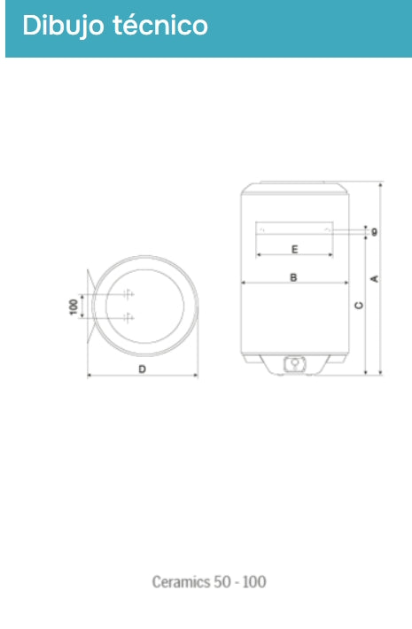 Dibujo Técnico de un Termo Thermor Premium Ceramics Pro
