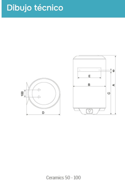 Dibujo Técnico de un Termo Thermor Premium Ceramics Pro