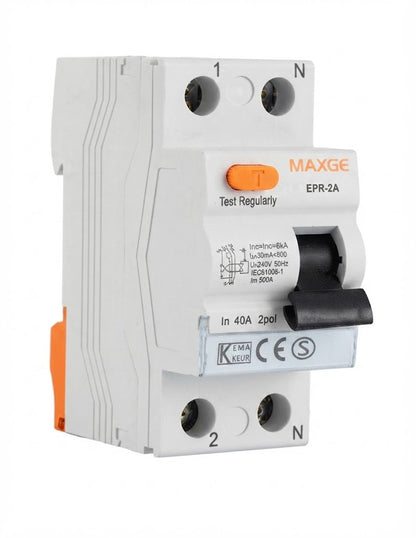 Interruptor Magnetotérmico y Diferencial 40A 2 Polos MAXGE DIN