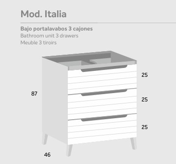 Bajo portalavabos 3 cajones Mod. ITALIA