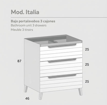 Bajo portalavabos 3 cajones Mod. ITALIA